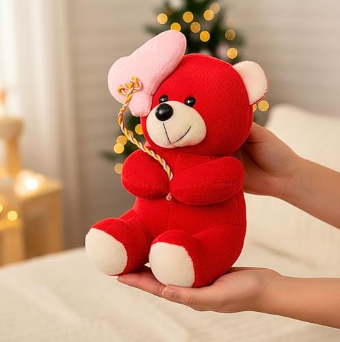 Image of Tickles Heart Balloon Teddy Stuffed Soft Plush Animal Toy for Love Girl, Birthday Gifts, Valentine's Day (Color: Red Size: 35 cm)
