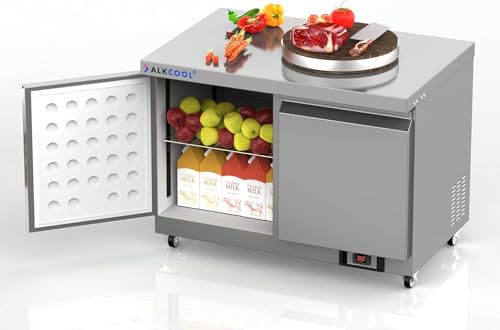 NAFCOOL 48" Commercial Undercounter Refrigerator Workstation,2 Door Stainless Steel Food Sandwich Salad Prep Station, Counter Fan Cooling Fridge Cooler for Restaurant, Bar, Shop,ETL Sanitation