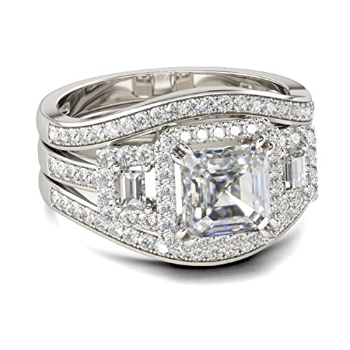 Jeulia 3ct Diamond Band Gold Rings Three Stone Sterling Silver Bridal Ring Set Classic Dainty Ring Halo Wedding Promise Ring Anniversary Brilliant with Jewelry Gift Box3