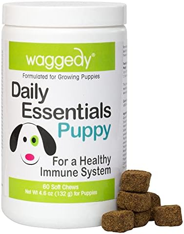 Waggedy Puppy Vitamin Chews –60 Chewy Multivitamins, Full Spectrum Functional Treats, Large or Small Breed Puppy Supplement: Joint, Digestion, Immune System, Eyes & Coat 4.6 oz. USA, Time Released