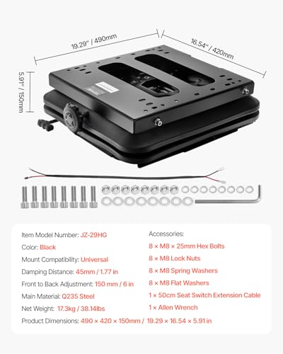 VEVOR Sitzfederungssatz mit Sitzgleitschiene, luftgefederte Sitzfederung mit Staubschutz, 150 mm von vorne nach hinten verstellbar, Traktor-Sitzfederungssatz für Zero-Turn-Rasenmäher, Gabelstapler