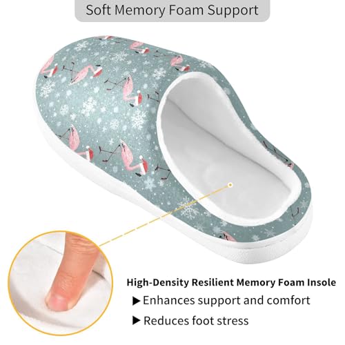 Fuzzy Memory Foam Slippers for Women/Men Flamingos Santa Hats Pattern Fluffy Winter House Shoes Indoor and Outdoor3