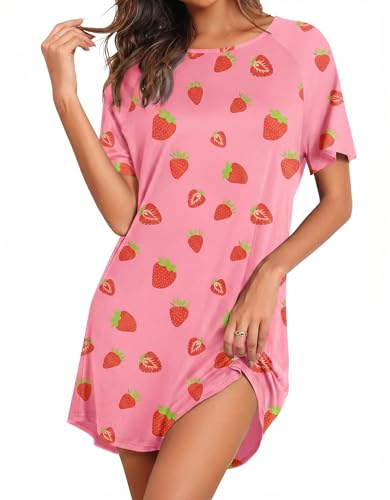 Image of Ekouaer Nightgowns for Women Bamboo Viscose Night Gown Short Sleeve Sleep Shirt Cooling Nightshirt Soft Sleepwear S-XXXL