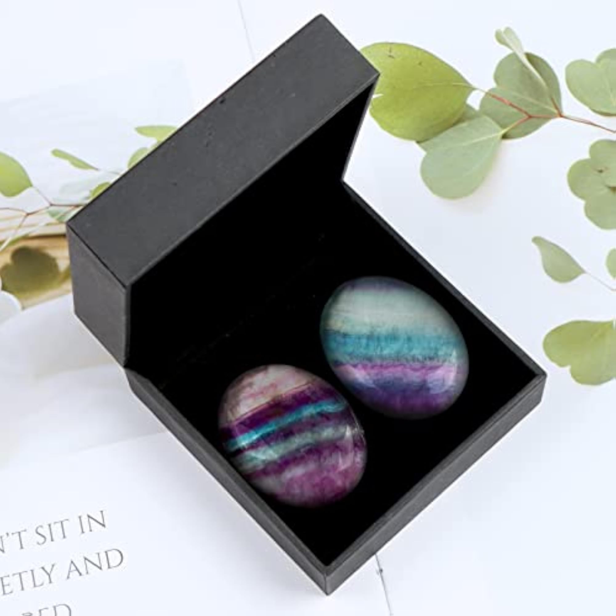 2PCS Thumb Worry Stones and Crystals Palm Stone Sets, Rainbow Fluorite