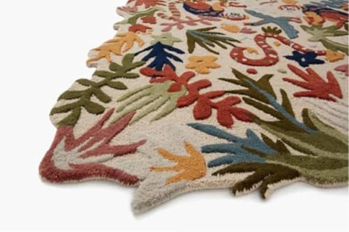 Image of Handmade Tufted Irregular Shape Wool Area Rug Botanical Design, Thick & Soft Carpet for Living Room, Bedroom Hall Room Color Multi Size 6X8 feet (180x240cm)