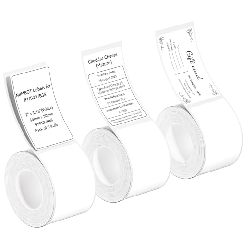 NIIMBOT 3 Rolls Label Maker Tape Thermal Paper Waterproof Labels Thermal Printer Labels with Self-Adhesive for B21/B1/B3S Label Maker 50×80 mm(White*3 Rolls)