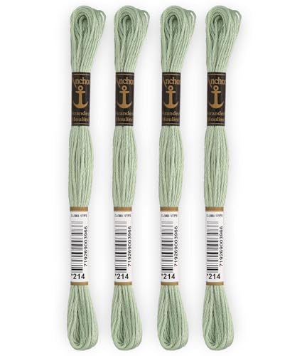  Anchor - Set di 4 matasse Stranded Cotton Mouliné  100% cotone  Filo da ricamo, punto croce, tela  colore verde acqua  Rif 4635000-4EA_00214
