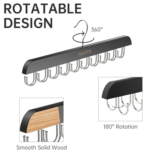 NiHome BH Organizer mit Doppelreihen-Drehhaken, 20 Edelstahlhaken, Platzsparender Kleiderbügel für Lingerie, Schals, Krawatten & Accessoires, Passt in Standardkleiderschränke (Schwarz, 2 Stück)