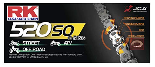RK Racing Chain 520-SO-106 (520 Series) Steel 106 Link Traditional Street and Off-Road O-Ring Chain with Connecting Link