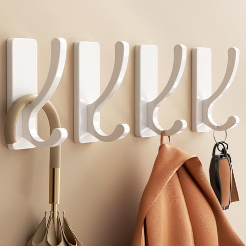 Ganchos adhesivos de pared para toallas, abrigos, ganchos adhesivos resistentes (13 libras), gancho de metal para puerta, baño, dormitorio, armario, colgador para bolso, bata, mochila, no daña la