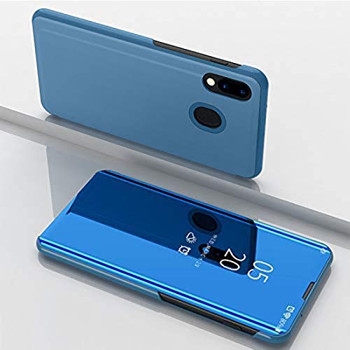 Image of Clear View Smart Stand Mirror Flip Case Cover for Samsung Galaxy M20 - Blue