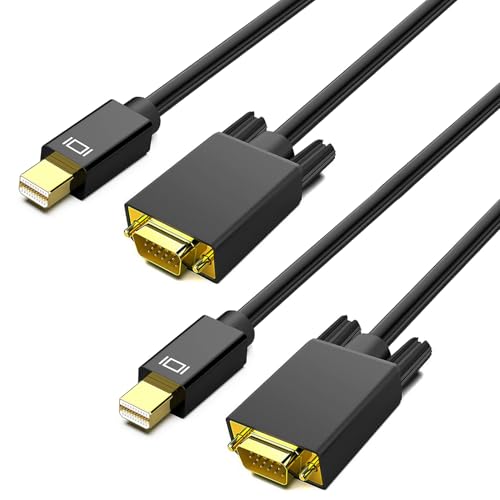 AKWOR Mini Displayport to VGA Cable 6FT/2 Pack Mini DP Display Port to VGA Adapter Cable (Thunderbolt 2 Compatible) with MacBook Air/Pro Surface Pro/Dock iMac Mac mini Monitor Projector