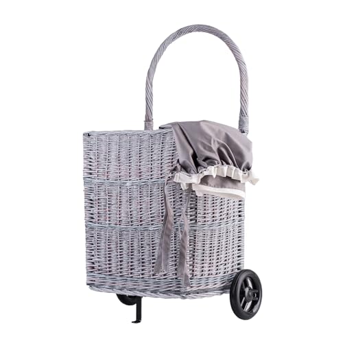 Panier des courses à roulettes osier gris polyvalent pour bûches et linge - 6