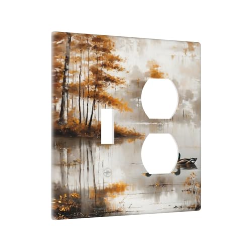 Decorative Outlet Covers Funny Ducks Vintage Lakeside Landscape 2 Gang Wall Plate Cover Single Toggle Duplex Combo Two Switch Light Switch Cover Plate Jumbo Dual GFCI Faceplate