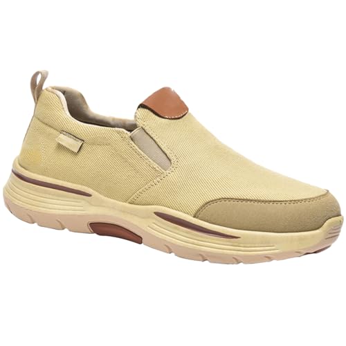 AZMAHT Zapatos clásicos Flexibles para Exteriores Zapatillas Deporte Slip On Hombre Sin Cordones Casual Sneakers Comodos Zapatillas Informales con cojín de Aire Plano Ligero,Beige,44 EU