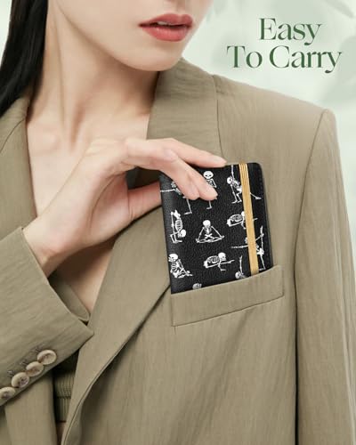 Image of Slohif Checkbook Cover for Personal Duplicate Checks - Leather Check Book Wallet Holder for Women Funny Fun Skeleton Print Top Stub