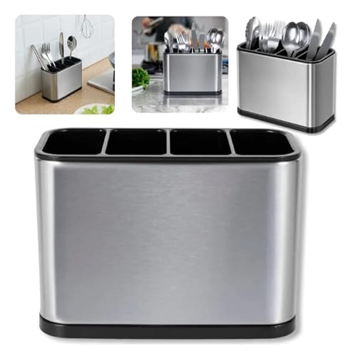 Suporte de Talheres Multiuso, Organizador de Talheres, Aço Inoxidável, com Sistema de Drenagem e Base Removível, Porta Colher, Garfo e Faca