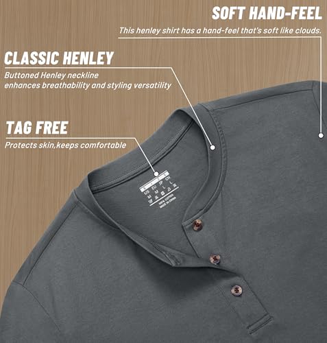 Image of MAGNIVIT Men's Long Sleeve Henley Shirts Cotton 3-Button Spring Casual T-Shirts Solid Color Soft Basic Tops 2026