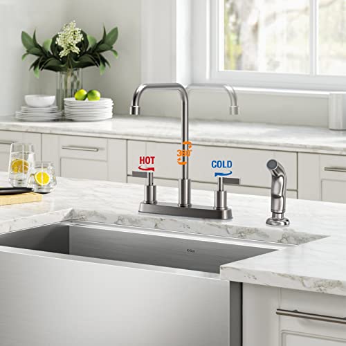 Kitchen Faucet with Sprayer,Brushed Nickel Kitchen Sink Faucet,3 Hole or 4 Hole Faucet for Kitchen Sink,Stainless Steel 2 Handle Kitchen Faucet with Side Sprayer,4 Hole Kitchen Faucets - Image 2