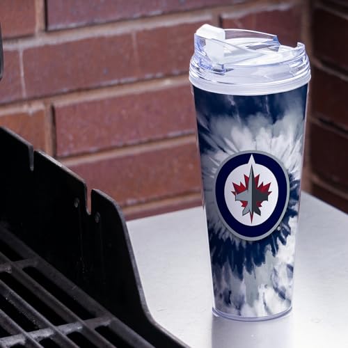 Image of Rico Industries NHL Hockey Team Color Tie Dye 24oz Metallic Acrylic Tumbler with Hinged Lid, Officially Licensed Double Wall Tumbler with Straw