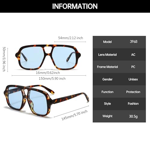 YAMEIZE Vintage Rectangle Double Bridge Sunglasses - for Women Men Retro Style Pilot Square UV400 Protection Shade Driving3