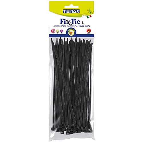 TENAX Fix-Tie L Bridas de Plástico Multiusos, tamaño: 20 cm, Negro, Paquete de 50 Unidades