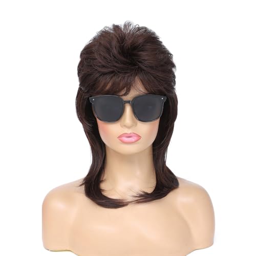 Adequate Mullet Wigs for Women,Joe Dirt,Emo Wig,80s 90s Costumes Fancy Party Accessory Cosplay Wig,Halloween Man x (Dark Brown)