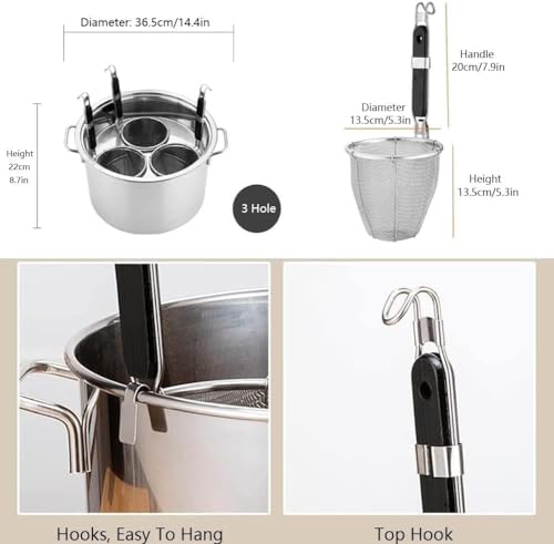 SAeWare Olla de pasta de acero inoxidable con 3 cestas coladoras, olla versátil para fideos, albóndigas y sopa, herramienta de cocina ideal, clase energética A, talla única,