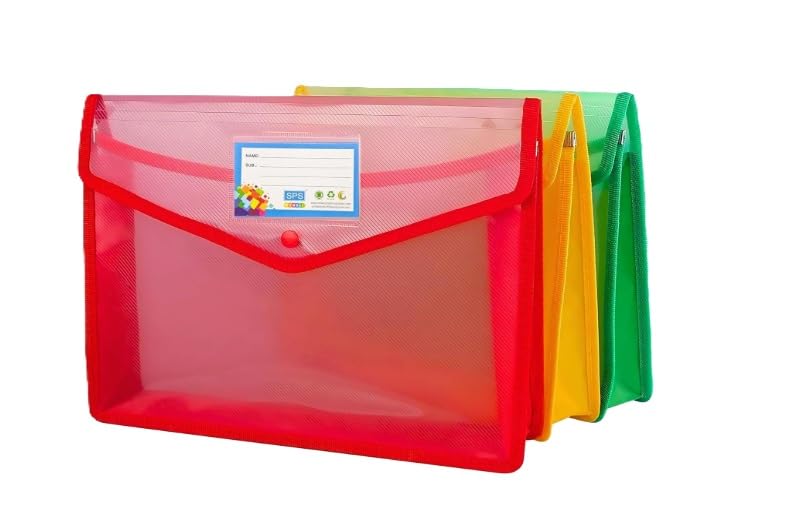 Image of Crossline Button Bag File Folder | Plastic Document Envelope with Secure Button Closure & Label Holder | Assorted Colour Waterproof A4 File Organizer (CROSSLINE Button Bag)