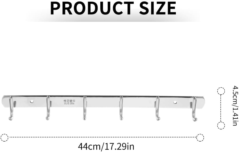 OUNONA 6-Hook Wall Mounted Stainless Steel Hanger 304 Material Heavy Duty Clothes and Coat Hooks Screws for Bathroom and Home Organization