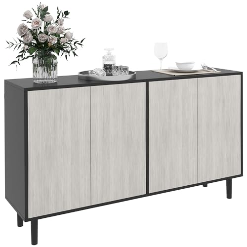 HOMCOM Modern Sideboard with 2 Cupboards, Kitchen Storage Cabinet for Living Room with Adjustable Shelves, 4 Doors and Solid Wood Legs, Black