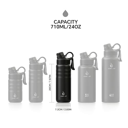 Image of IDEUS Vacuum Insulated Water Bottle, Stainless Steel Double Wall Flask Metal Sports Canteen with Leak-Proof Screw Cap (Black, 24oz (710ml))