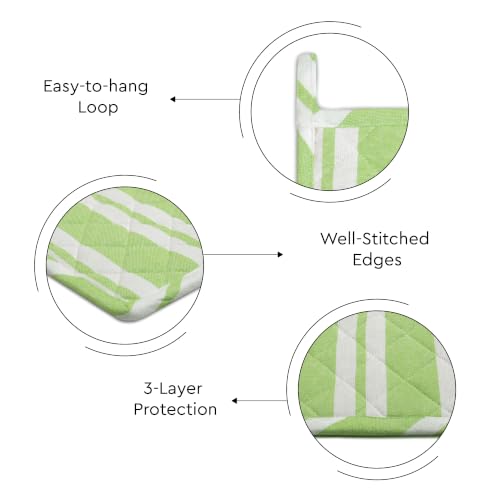 Image of Encasa XO Oven Microwave Pot Holders Trivets 21 cm (2 pc) for Kitchen Cooking & Baking - Heat Resistant, Thick & Safe, Protection of Hands from Hot Utensils, Grill, BBQ - Franca Lime Stripes