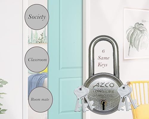 Image of Onepro Long Schakle Padlock 6Keys Silver Chrome Finish 65MM 8Levers | Lock and Keys for Home Door Shop Offices School Gate Main gate Hospitals