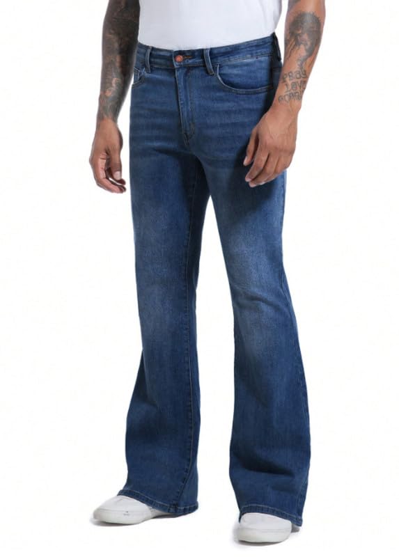 Image of Ben Martin Men's Bootcut Bell Bottom Jeans || Flared Denim Jean for Men || Stretchable Mid Rise Cotton Pants || Retro Style Casual Wear Bootcut' Denim' Jeans;