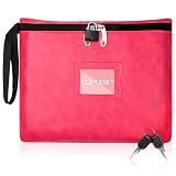 Pink Leather Notary Bag with Lock - 13.2 * 10 Inches, Cash Bag with Zipper and 2 Keys for Document, Passport and Record Book
