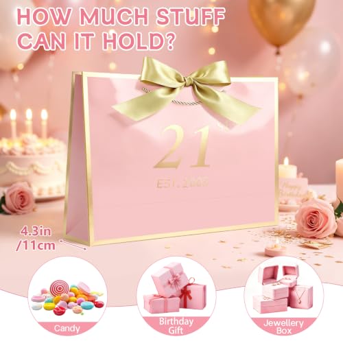 Image of JMANNI Birthday Gift Bag with Card and Tissue Paper for Men Women Him, Elegant Pink Gold Anniversary Keepsake Party Present Shopping Paper Bags for Gifts Wrapping Pink / 13 inch Large /EST.2005 21st