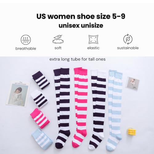 Extra Long Striped Thigh High Socks Cute Soft Cotton Over the Knee Retro4