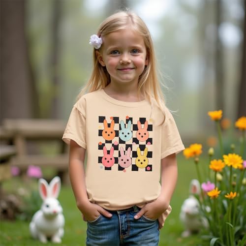 Image of SOFEON Kids Girls Easter Shirt Cute Bunny Graphic T-Shirt Funny Rabbit Flower Short Sleeve Tees Happy Easter Gift Tops