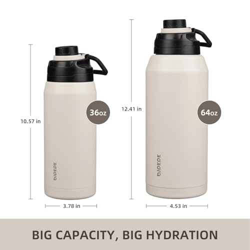 Image of BJPKPK 36 oz Insulated Water Bottle, Leakproof Stainless Steel Jug | Double Wall Vacuum, Keeps Hot /Cold, BPA Free, Dishwasher Safe, Wide Mouth, Spout Lid, Carry Handle, Travel & Hiking, White