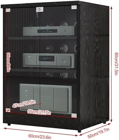 Stylish AV Media Stand Cabinet with Adjustable Shelves, Tempered Glass Doors & Cable Management for Living Room, Gaming & Recording - Modern Audio Rack (White, 60x50x80cm) image 2