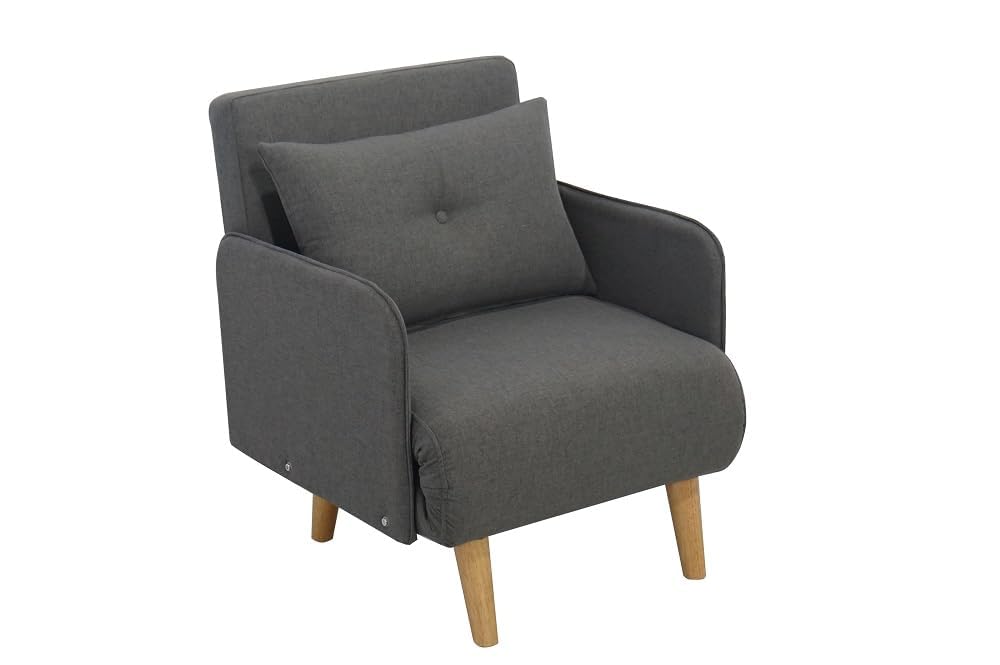 ITALFROM - Sillón cama individual, sofá cama de 1 plaza (65 x 73 x 81 cm) para cama individual abatible, sofá pequeño que ahorra espacio, estructura sólida de acero con acolchado cómodo (color gris)