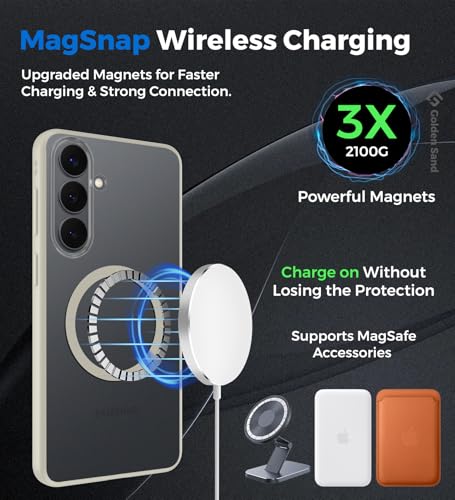 Image of Golden Sand Rugged Frosted MagSnap Back Cover Case for Samsung Galaxy S26 5G | Strong Magnets | Semi Transparent PC Shock Proof Slim TPU Case for Samsung Galaxy S26 5G, Silver Ivory