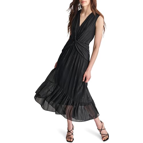 Image of DKNY Womens V-Neck Twist Front Sleeveless Dress