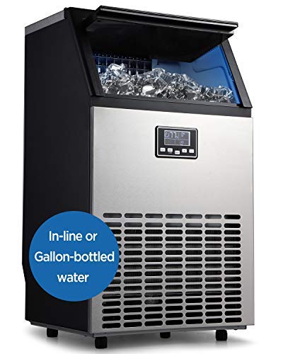 Commercial Ice Maker -Automatic Ice Cube Making Machine with Self Clean Stainless Steel Freestanding Ice Machine for Bar Coffee Shop Business 100lbs-Advanced