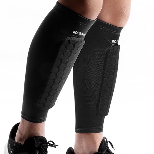 BOPEAN 2PCS Soccer Shin Guards Pads for Kids Youth Adult, Calf Sleeve Compression with Honeycomb...