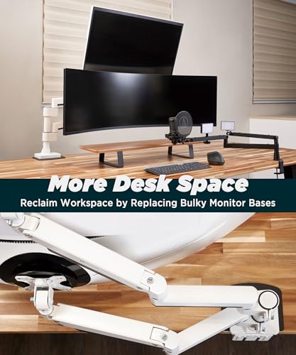 Image of Heavy Duty Dual Monitor Arm for Ultrawide Monitors up to 57 inch and 44 lbs, Dual Monitor Stand for Dual 49 inch Vertical Stacked Monitor Mount Height Adjustable - 100x100 VESA Mount, White, MA20PW-D