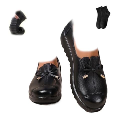 Mocasines cómodos sin cordones para mujer, mocasines para mujer sin cordones cómodos de cuero con lazo, zapatos de vestir ligeros, mocasines penny loafer para trabajo y conducción, zapatos planos para