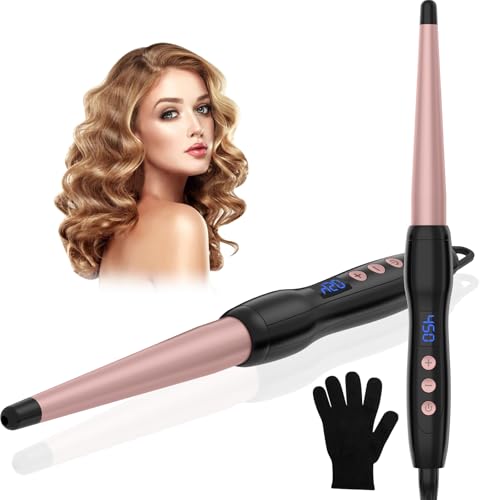 Curling Wand for Long Hair,1 Inch Wand Curling Iron,14 Temperature Settings Hair Curlers with Digital LCD,110-240V Double Voltage Tapered Hair Wand,1 Inch Hair Curling Wand for All Hair Types