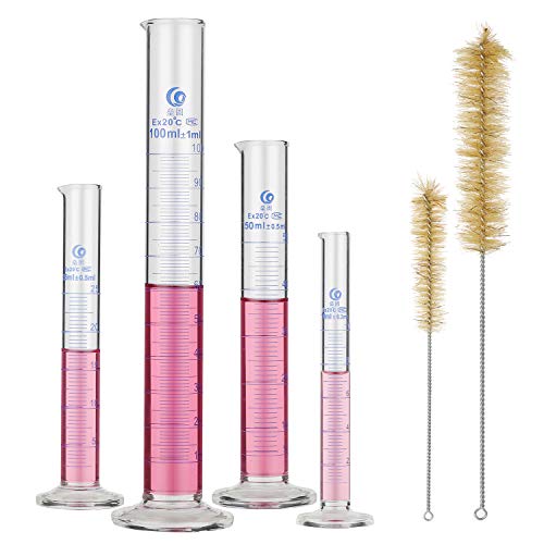 Hyber&Cara Glas Gediplomeerde Metende Cilinder Set 10ml 25ml 50ml 100ml, met 2 Schoonmakende Borstel